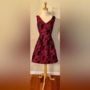 Donna Ricco Fit and Flare Fuchsia and Black Floral Dress